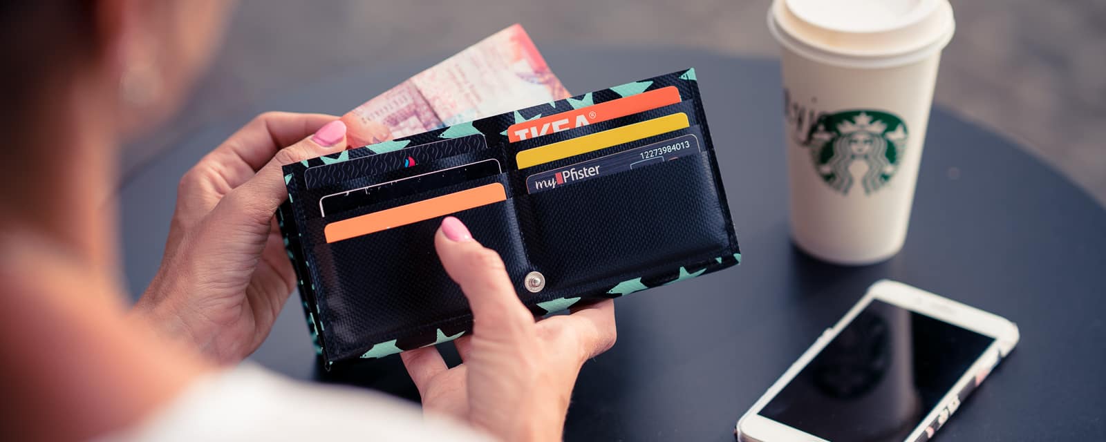 Grosses Portmonee, XL- Portmonnaie mit vielen Fächern aus Blache