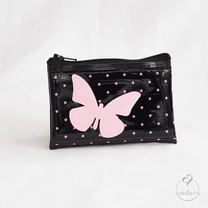 Täschchen Najuk S - Pünktchen rosa auf schwarz mit rosa Schmetterling